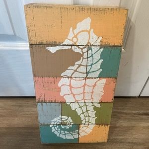 Seahorse Stenciled Pallet Wood block sign pastel Nautical Coastal wall hanging